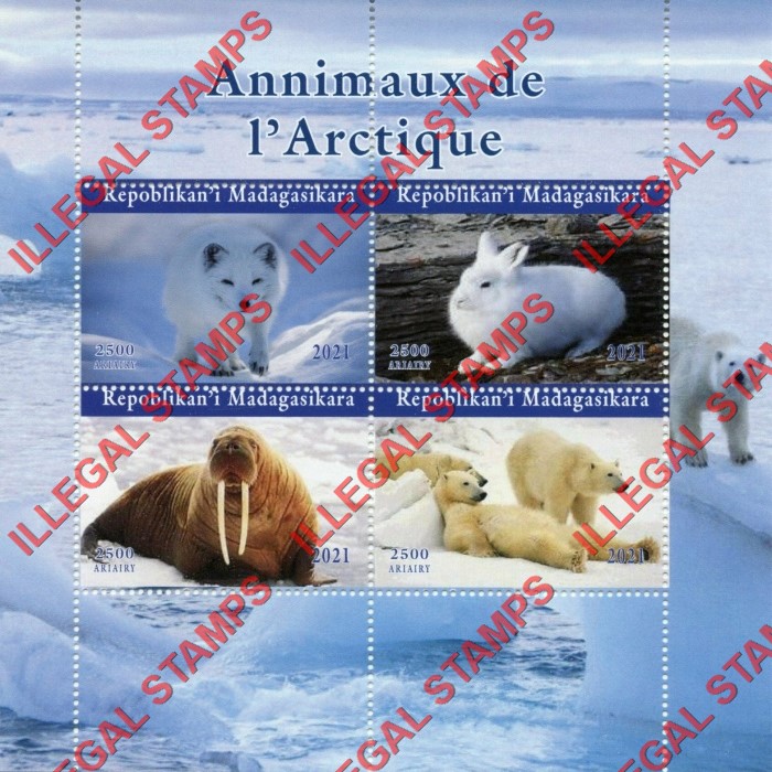 Madagascar 2021 Arctic Animals Illegal Stamp Souvenir Sheet of 4