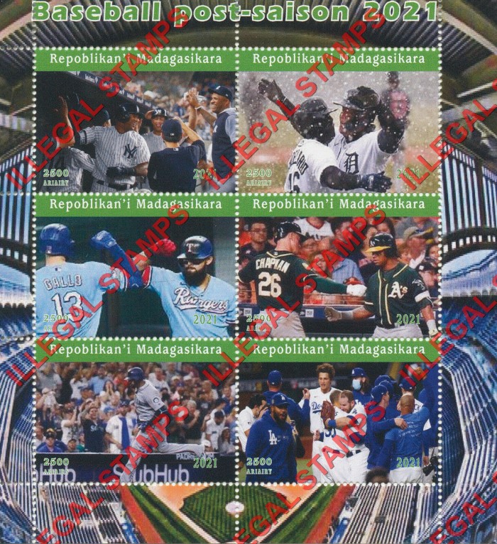 Madagascar 2021 Baseball Post-Season Illegal Stamp Souvenir Sheet of 6