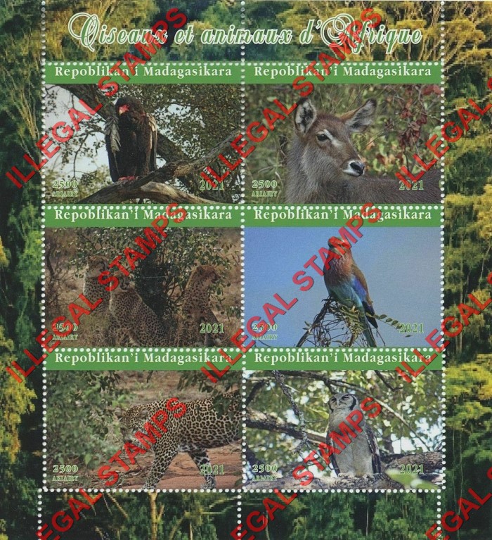 Madagascar 2021 Birds and Animals of Africa Illegal Stamp Souvenir Sheet of 6
