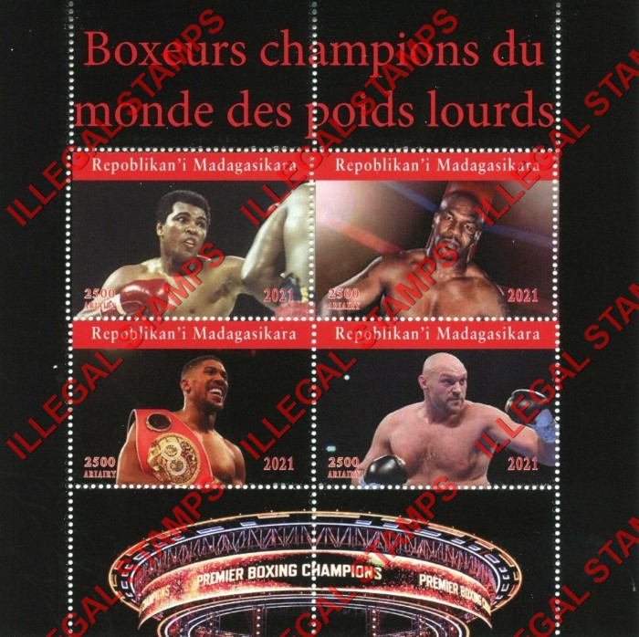 Madagascar 2021 Boxing Champions Illegal Stamp Souvenir Sheet of 4