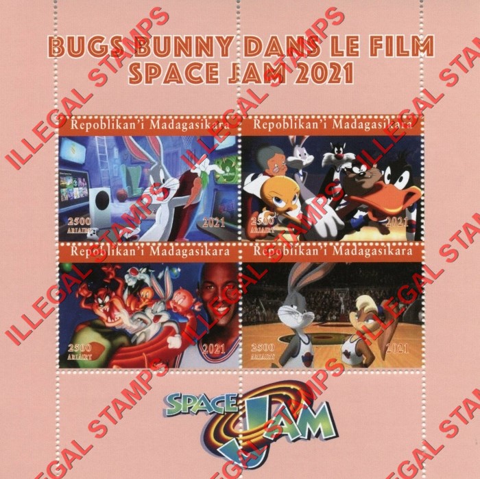 Madagascar 2021 Bugs Bunny Space Jam Illegal Stamp Souvenir Sheet of 4