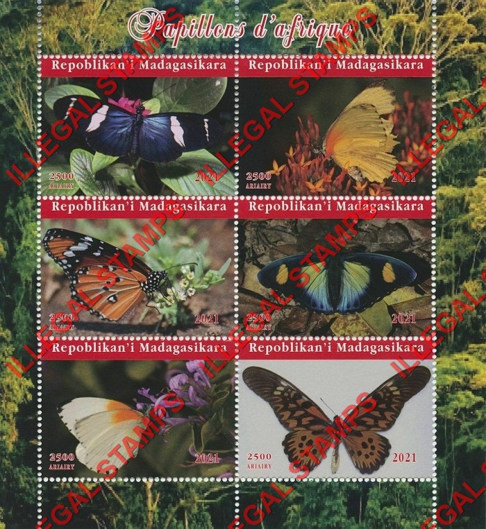 Madagascar 2021 Butterflies of Africa Illegal Stamp Souvenir Sheet of 6
