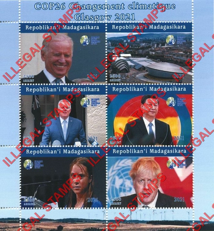 Madagascar 2021 Climate Change COP26 Meeting in Glasgow Illegal Stamp Souvenir Sheet of 6