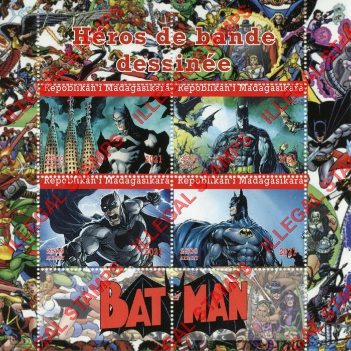 Madagascar 2021 Comic Heroes Batman Illegal Stamp Souvenir Sheet of 4