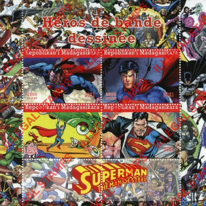 Madagascar 2021 Comic Heroes Superman Illegal Stamp Souvenir Sheet of 4