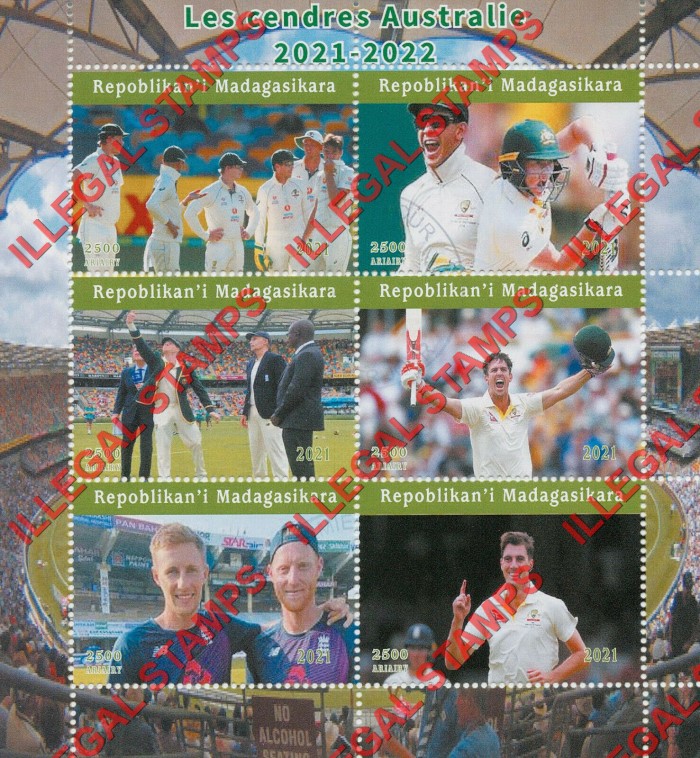 Madagascar 2021 Cricket Players Australia Illegal Stamp Souvenir Sheet of 6