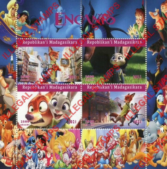 Madagascar 2021 Disney Encanto Error with Zootopia Zootropolis Images Illegal Stamp Souvenir Sheet of 4