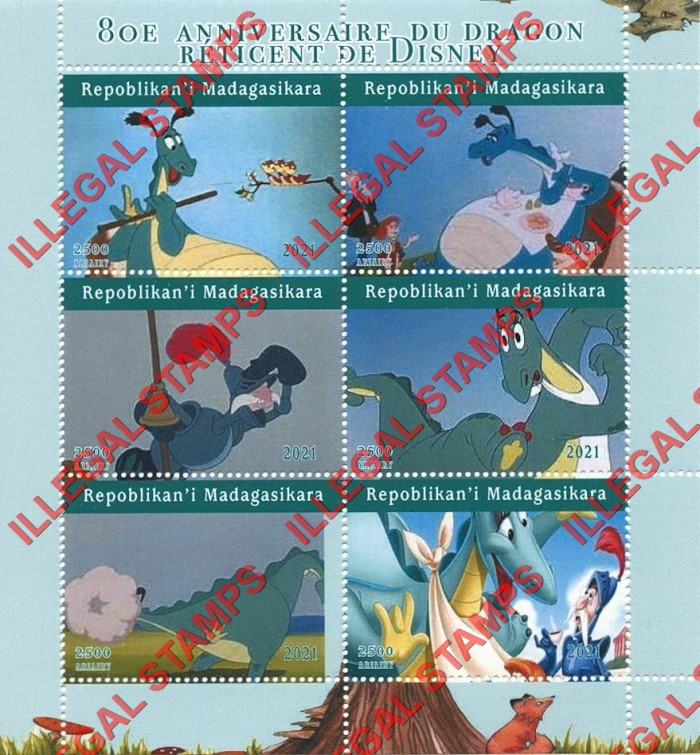 Madagascar 2021 Disney The Reluctant Dragon Illegal Stamp Souvenir Sheet of 6
