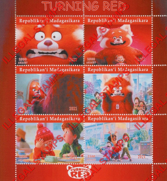 Madagascar 2021 Disney Turning Red Illegal Stamp Souvenir Sheet of 6