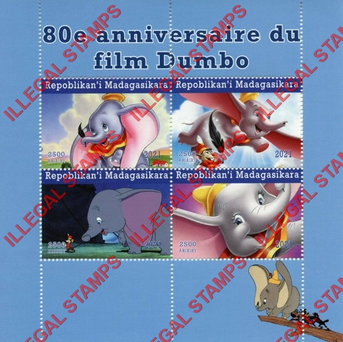Madagascar 2021 Dumbo Illegal Stamp Souvenir Sheet of 4