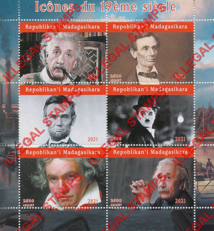 Madagascar 2021 Icons of the 19th Century Illegal Stamp Souvenir Sheet of 6