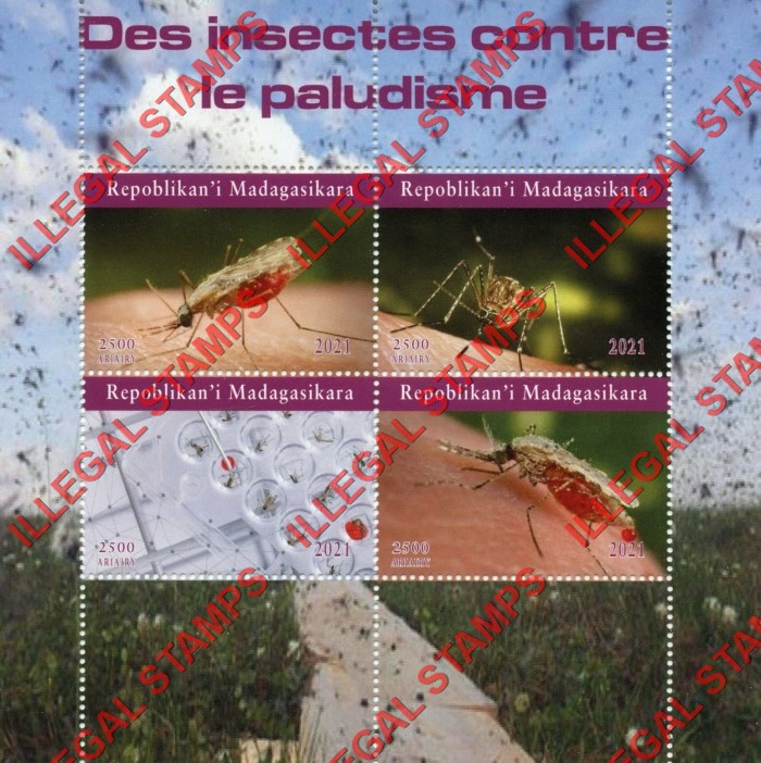Madagascar 2021 Insects Mosquitos Fight Malaria Illegal Stamp Souvenir Sheet of 4