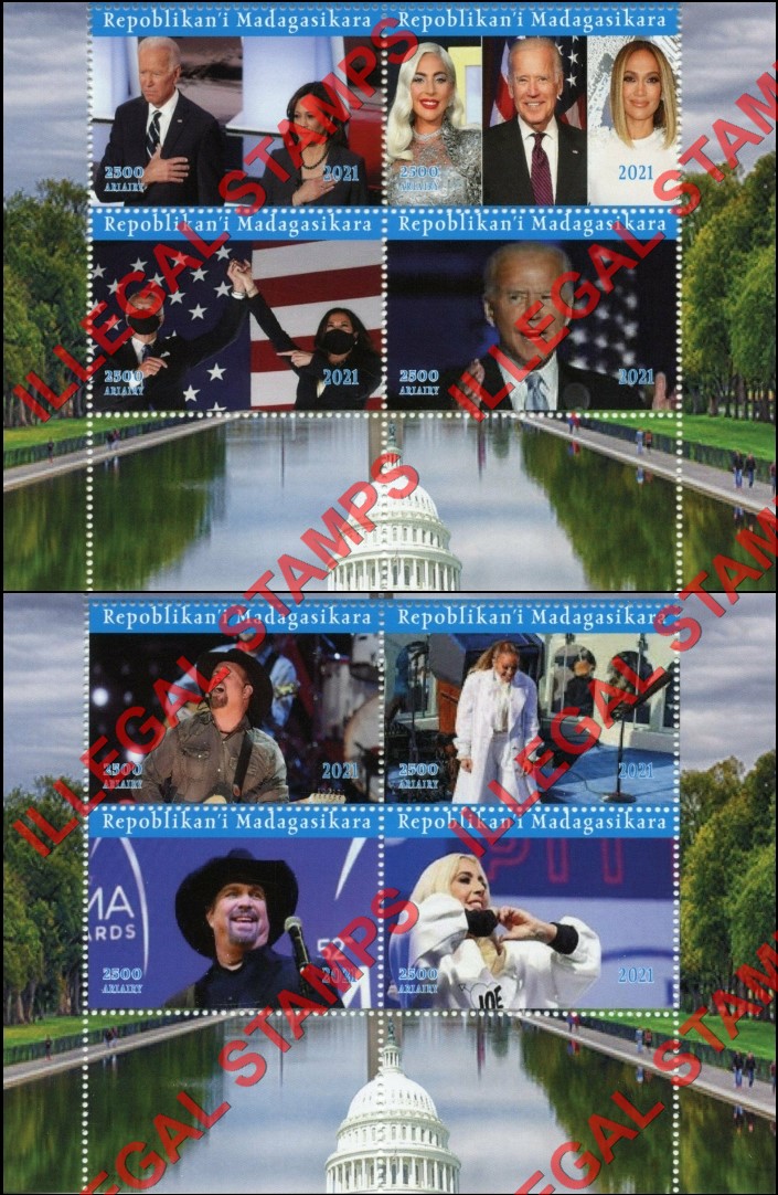 Madagascar 2021 Joe Biden Presidential Inauguration Illegal Stamp Souvenir Sheets of 4