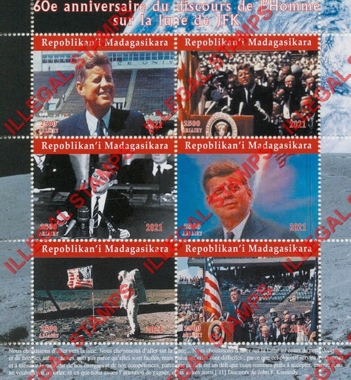 Madagascar 2021 John F. Kennedy Illegal Stamp Souvenir Sheet of 6