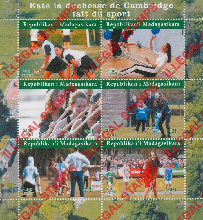 Madagascar 2021 Kate Duchess of Cambridge Playing Sports Illegal Stamp Souvenir Sheet of 6