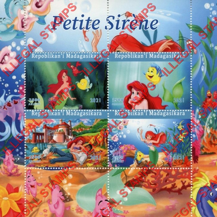 Madagascar 2021 Little Mermaid Illegal Stamp Souvenir Sheet of 4