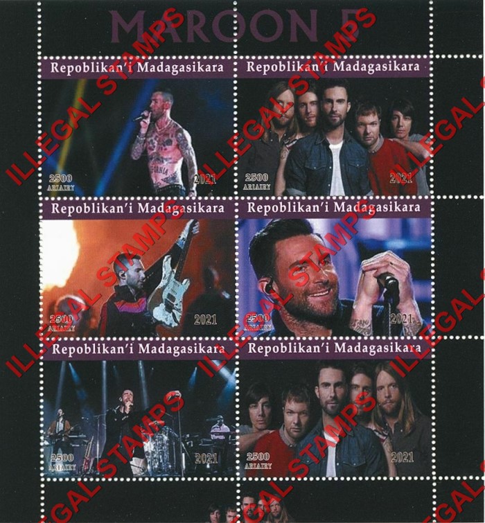 Madagascar 2021 Maroon 5 Rock Band Illegal Stamp Souvenir Sheet of 6