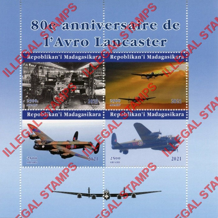 Madagascar 2021 Military Aviation Avro Lancaster Illegal Stamp Souvenir Sheet of 4