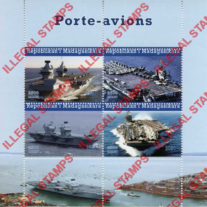 Madagascar 2021 Military Ships Aircraft Carriers Illegal Stamp Souvenir Sheet of 4