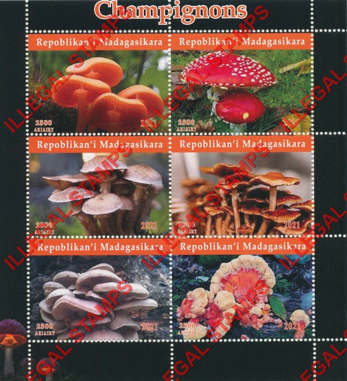 Madagascar 2021 Mushrooms Illegal Stamp Souvenir Sheets of 6