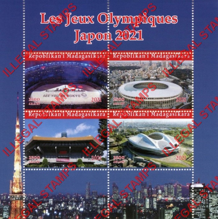 Madagascar 2021 Olympic Games in Japan in 2021 Stadiums Illegal Stamp Souvenir Sheet of 4