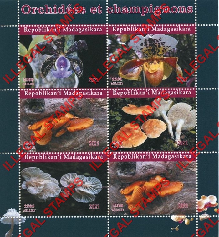 Madagascar 2021 Orchids and Mushrooms Illegal Stamp Souvenir Sheet of 6