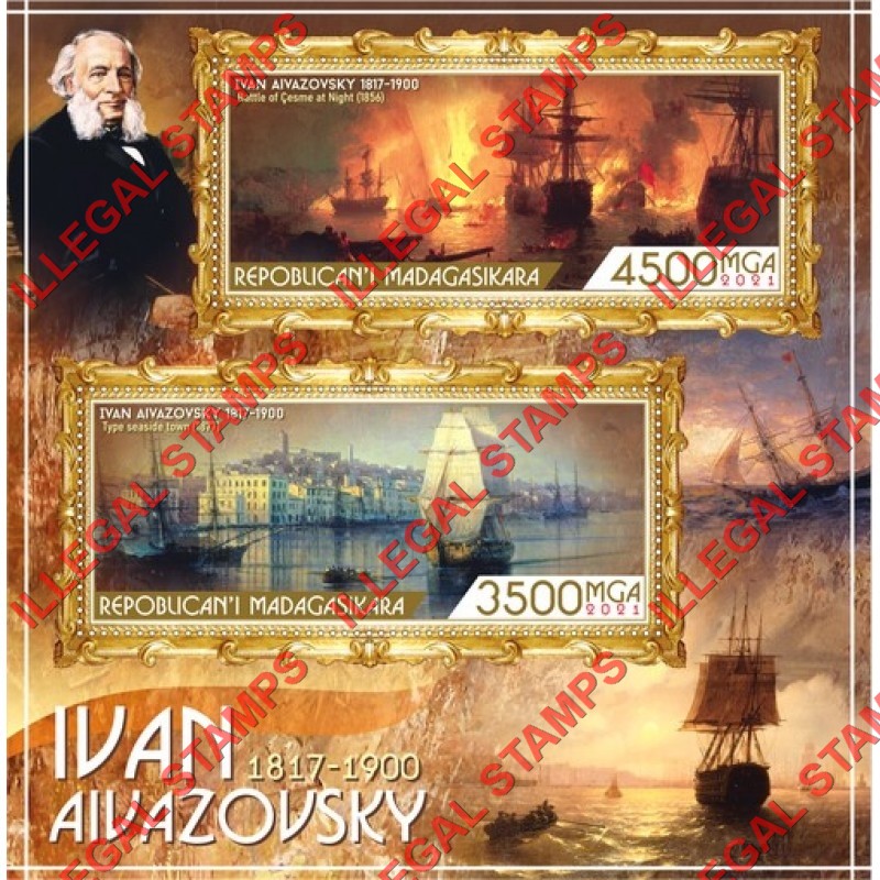 Madagascar 2021 Paintings by Ivan Aivazovsky Illegal Stamp Souvenir Sheet of 2