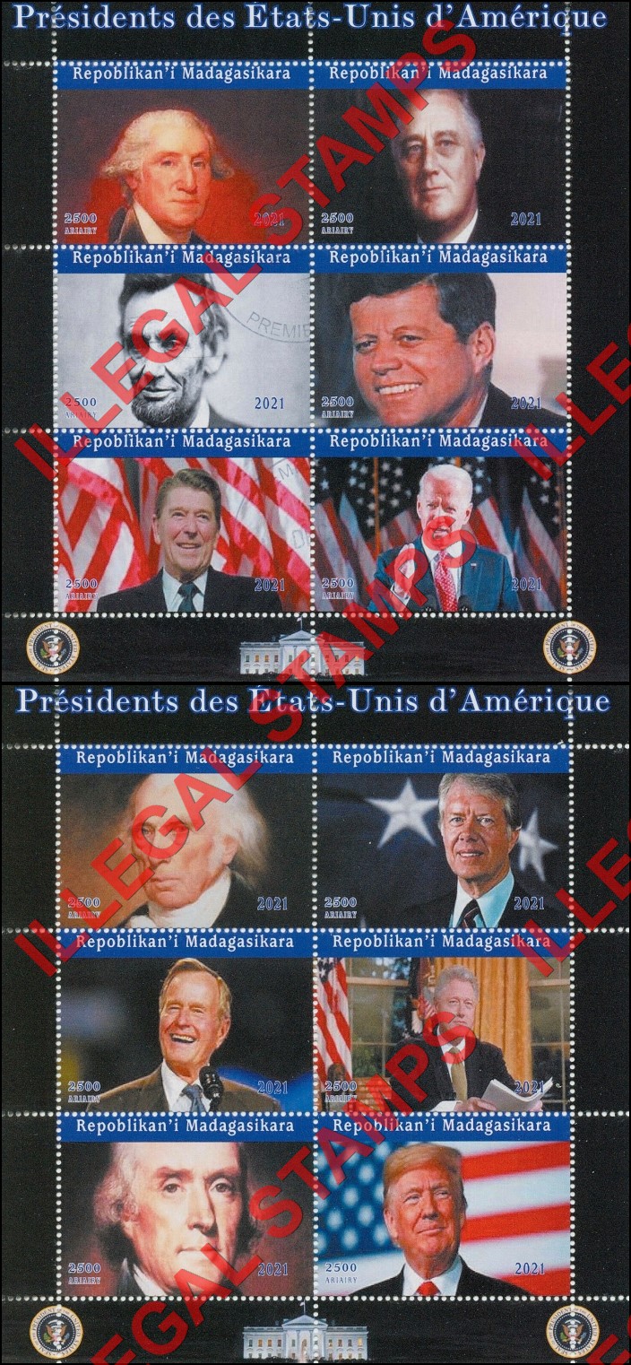 Madagascar 2021 Presidents of the United States Illegal Stamp Souvenir Sheets of 6