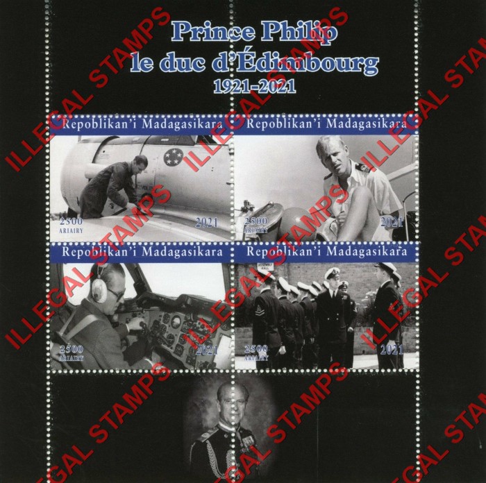 Madagascar 2021 Prince Philip Illegal Stamp Souvenir Sheet of 4