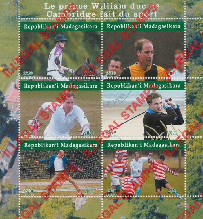 Madagascar 2021 Prince William Playing Sports Illegal Stamp Souvenir Sheet of 6