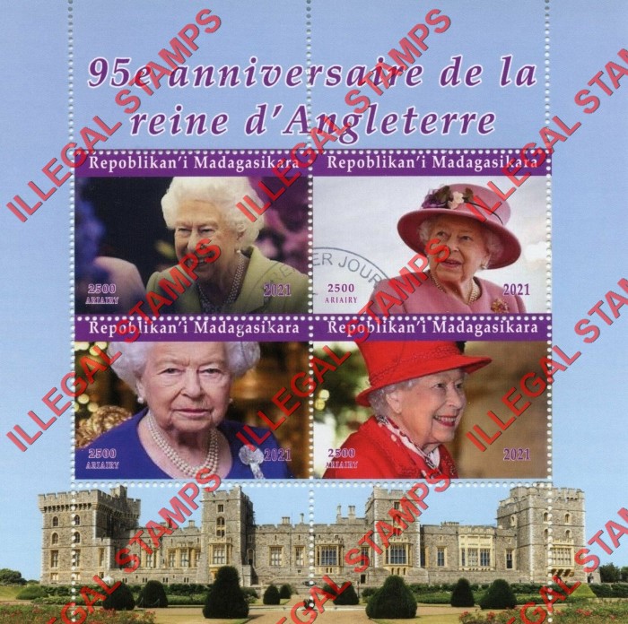 Madagascar 2021 Queen Elizabeth Illegal Stamp Souvenir Sheet of 4