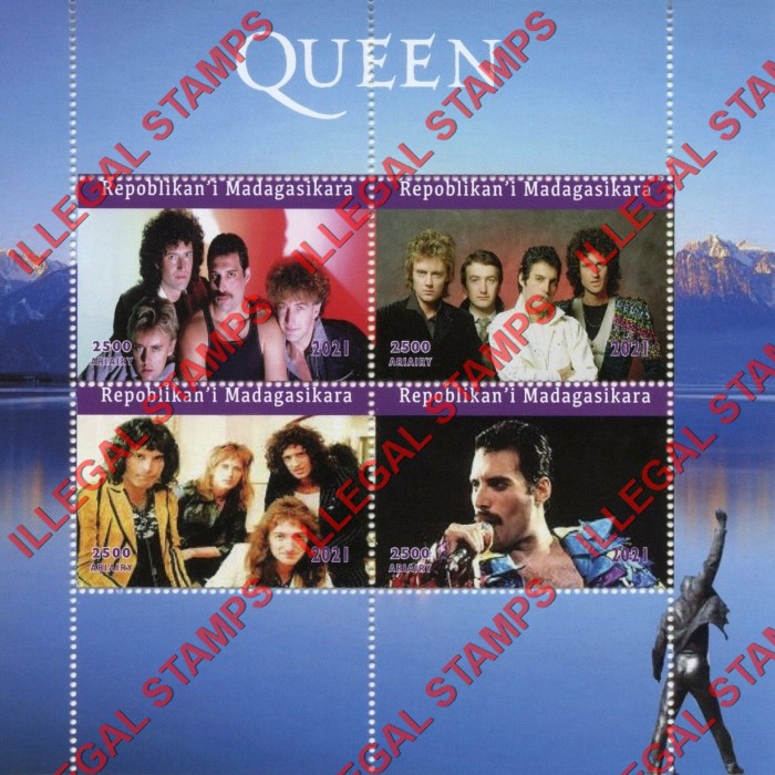 Madagascar 2021 Queen Rock Band Freddie Mercury (different) Illegal Stamp Souvenir Sheet of 4