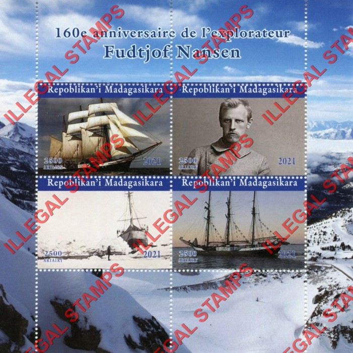 Madagascar 2021 Ships Fridtjof Nansen Illegal Stamp Souvenir Sheet of 4