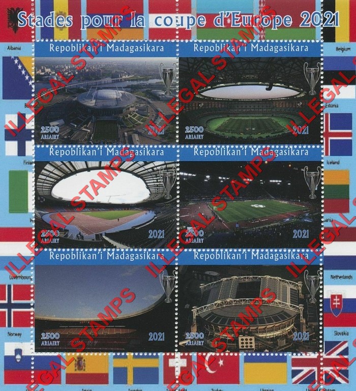 Madagascar 2021 Soccer Stadiums in Europe Illegal Stamp Souvenir Sheet of 6