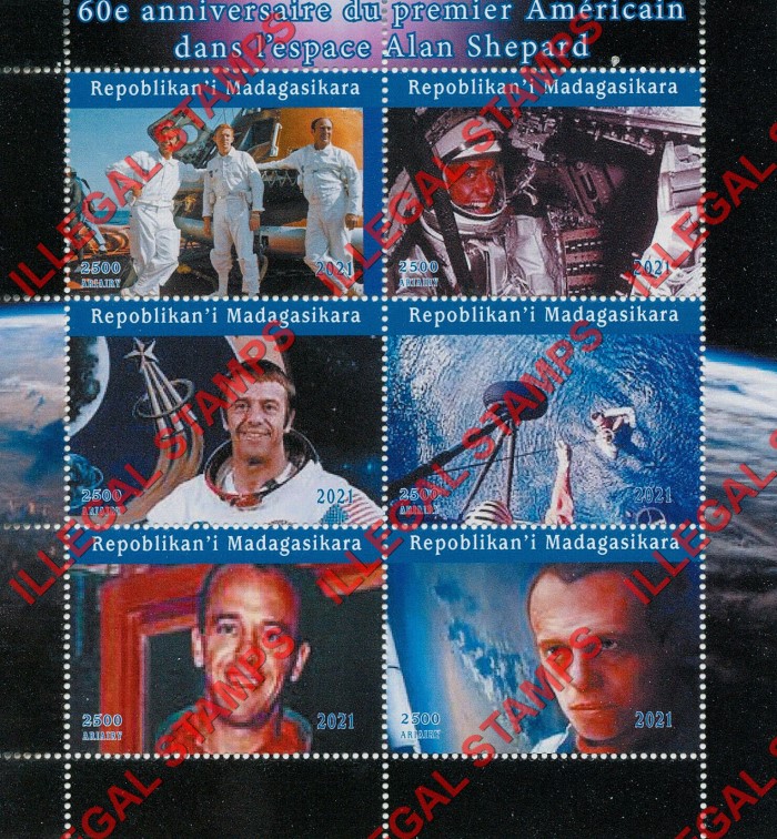 Madagascar 2021 Space Astronaut Alan Shepard Illegal Stamp Souvenir Sheet of 6