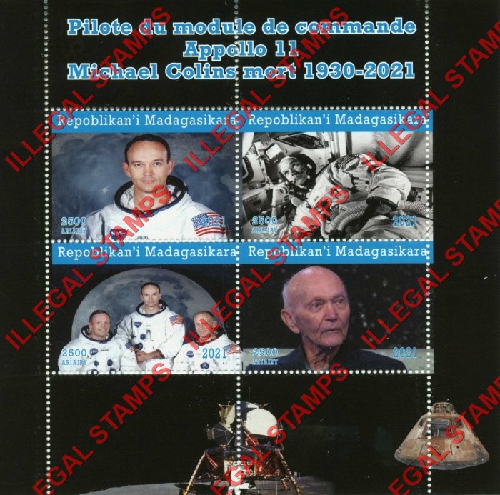 Madagascar 2021 Space Pilot Apollo 11 Michael Collins Illegal Stamp Souvenir Sheet of 4