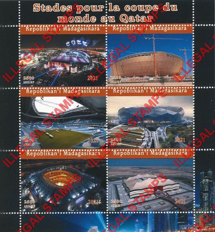 Madagascar 2021 Stadiums in Qatar Illegal Stamp Souvenir Sheet of 6