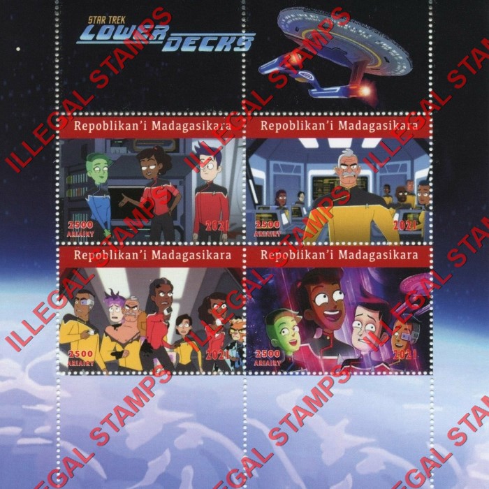 Madagascar 2021 Star Trek Lower Decks Cartoon Illegal Stamp Souvenir Sheet of 4
