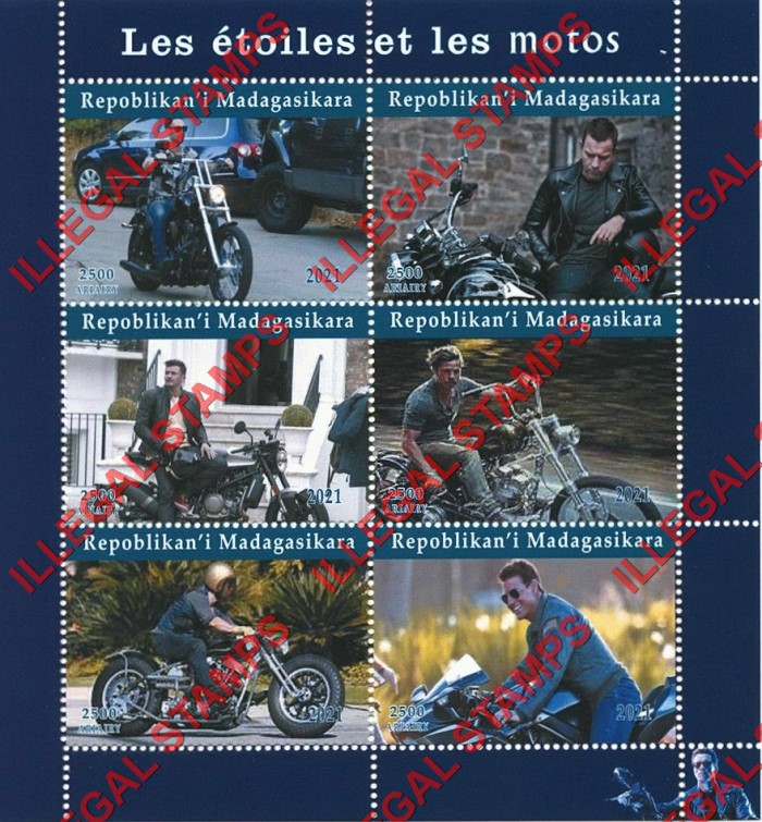 Madagascar 2021 Stars on Motorcycles Illegal Stamp Souvenir Sheet of 6