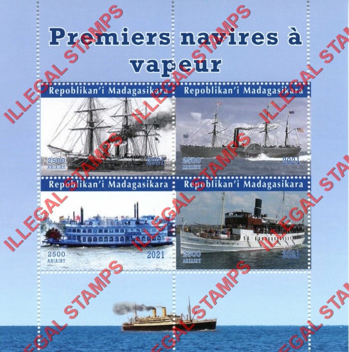 Madagascar 2021 Steam Ships Illegal Stamp Souvenir Sheet of 4