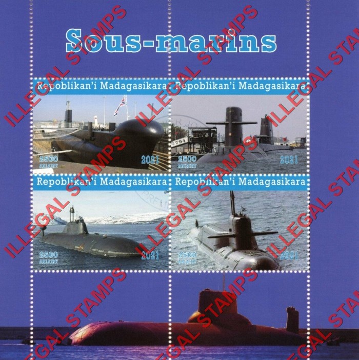 Madagascar 2021 Submarines Illegal Stamp Souvenir Sheet of 4