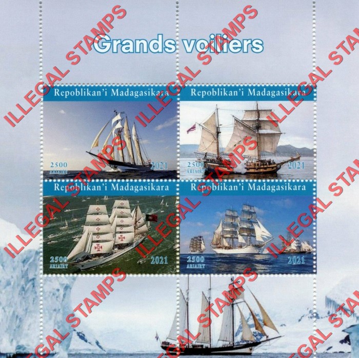 Madagascar 2021 Tall Ships Illegal Stamp Souvenir Sheet of 4