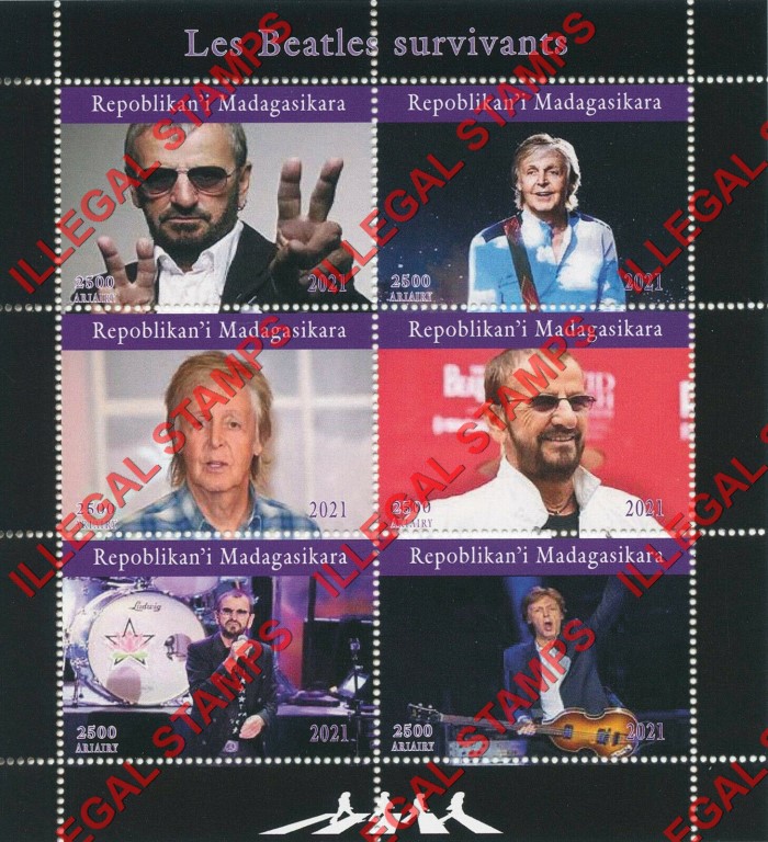 Madagascar 2021 The Beatles Survivors Paul and Ringo Illegal Stamp Souvenir Sheets of 6