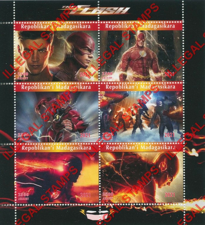 Madagascar 2021 The Flash Marvel Comics Illegal Stamp Souvenir Sheets of 6