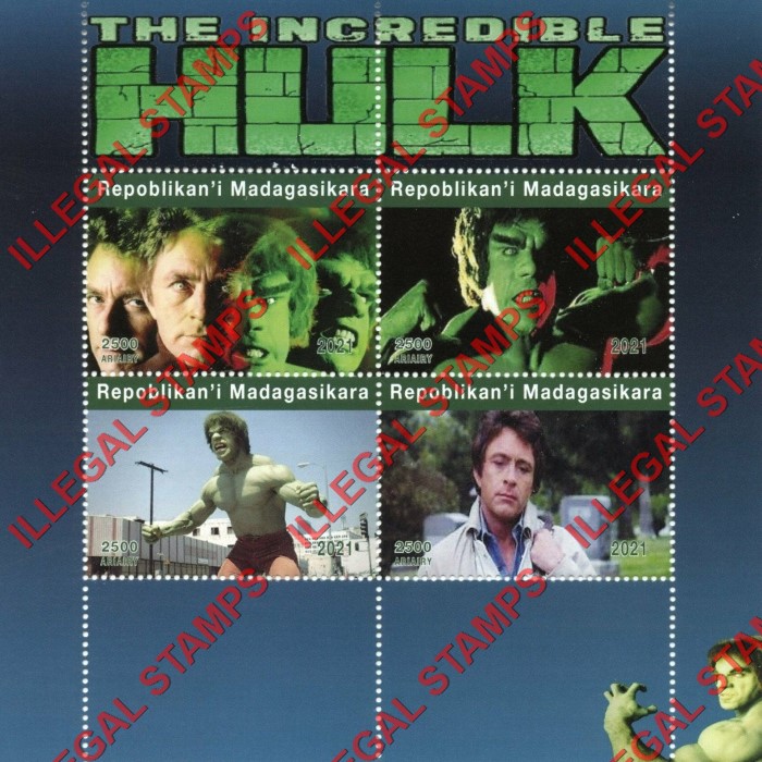 Madagascar 2021 The Incredible Hulk TV Series Illegal Stamp Souvenir Sheet of 4