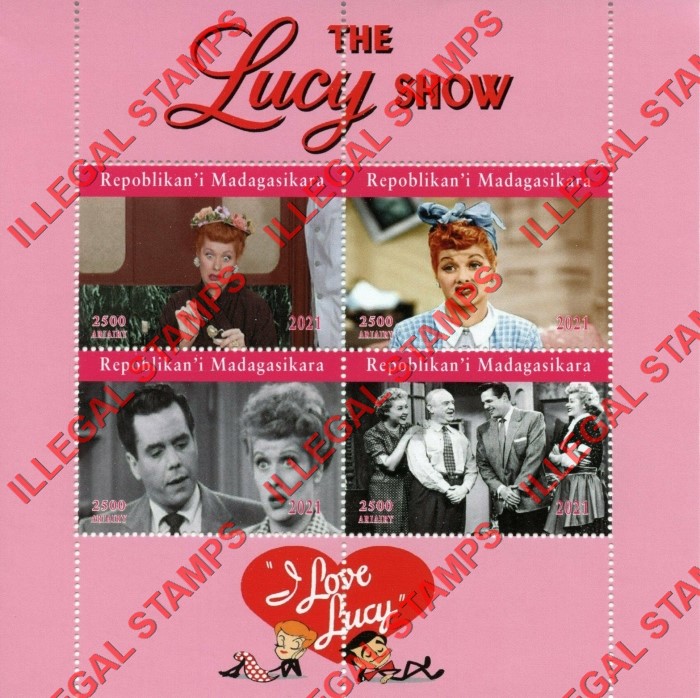 Madagascar 2021 The Lucy Show I Love Lucy Illegal Stamp Souvenir Sheet of 4