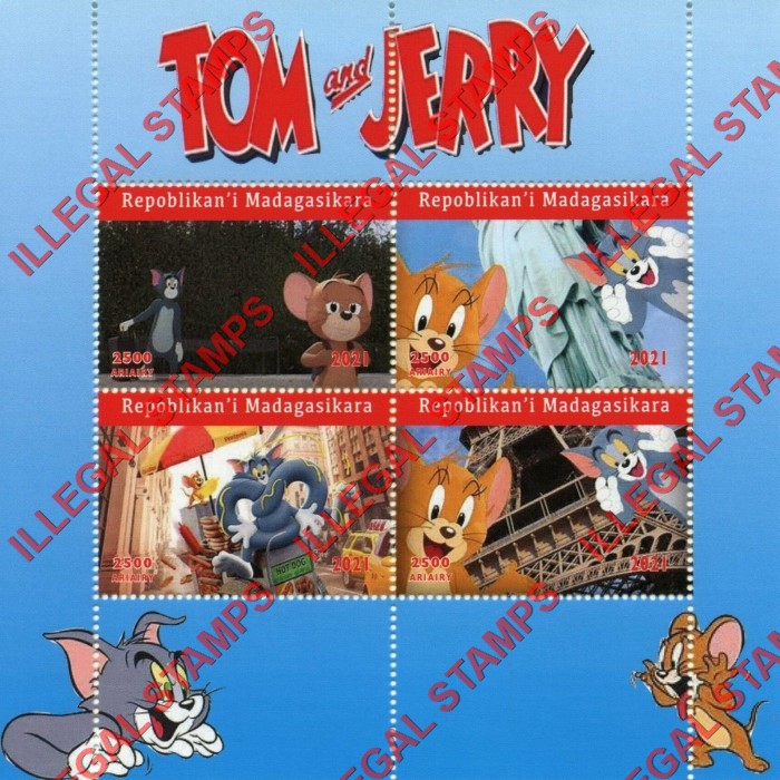 Madagascar 2021 Tom and Jerry Cartoon Illegal Stamp Souvenir Sheet of 4