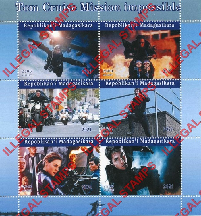 Madagascar 2021 Tom Cruise Mission Impossible Illegal Stamp Souvenir Sheet of 6