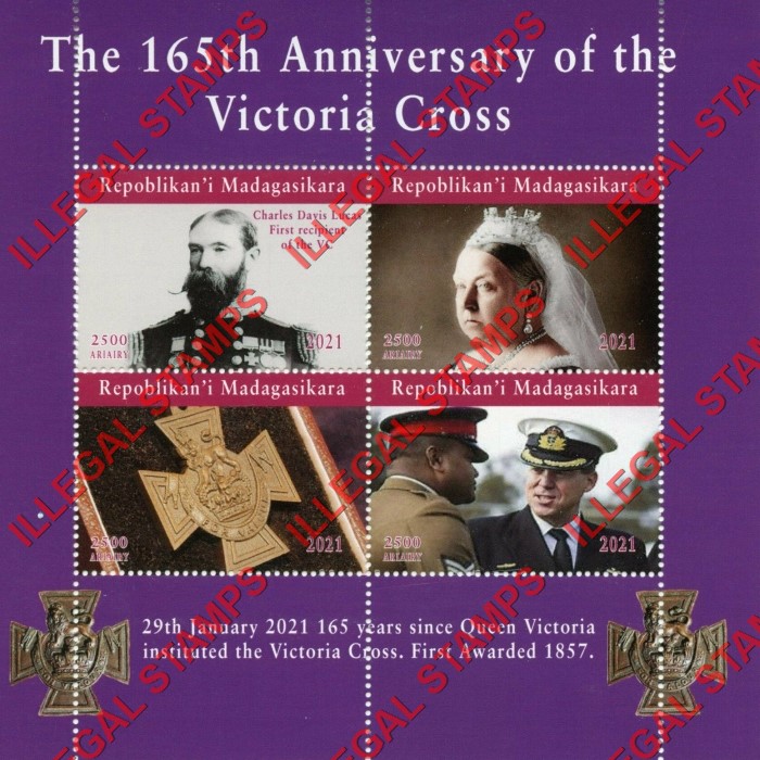 Madagascar 2021 Victoria Cross 165th Anniversary Illegal Stamp Souvenir Sheet of 4