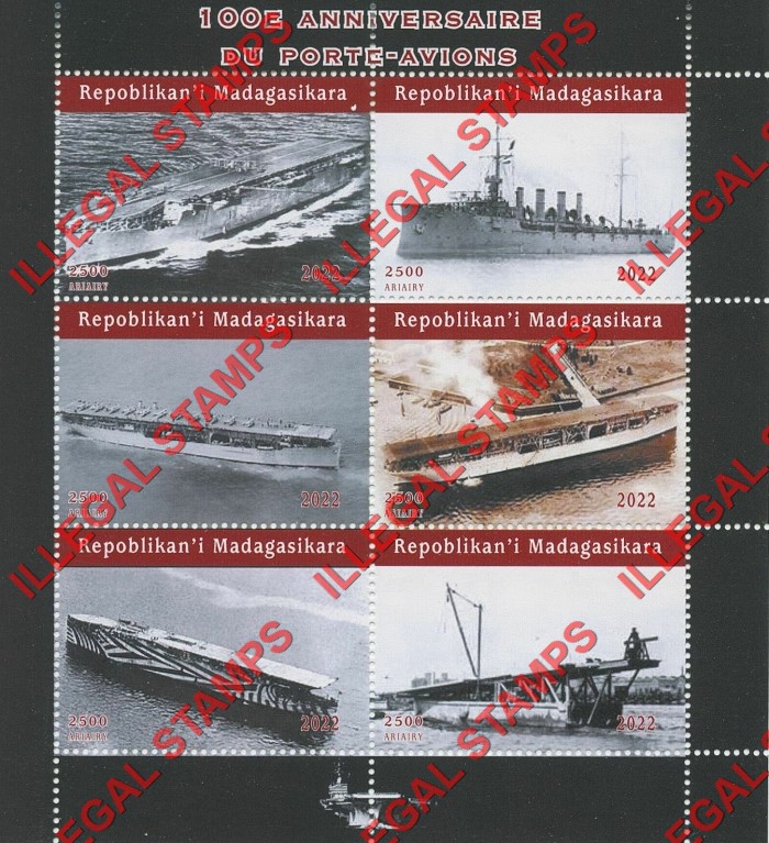 Madagascar 2022 Aircraft Carriers Illegal Stamp Souvenir Sheet of 6